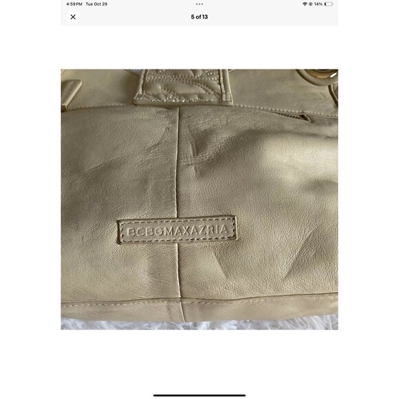 BCBG Max Azria Cream/Yellow Tooled Leather Double Handled Shoulder Purse/Bag - Picture 5 of 12